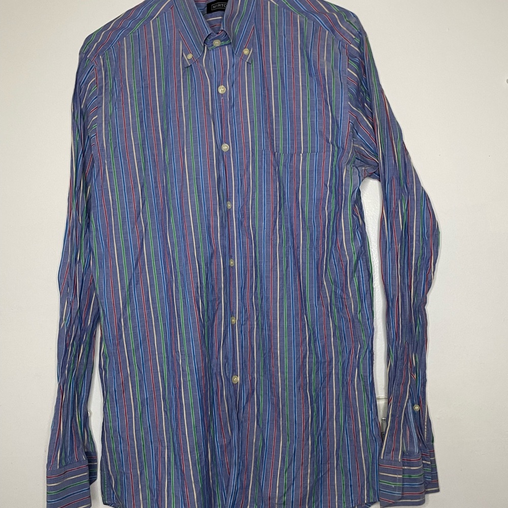 Mirto Spain Luxury Multicolor Striped Mens Buttondown Collared Long Sleeve Shirt